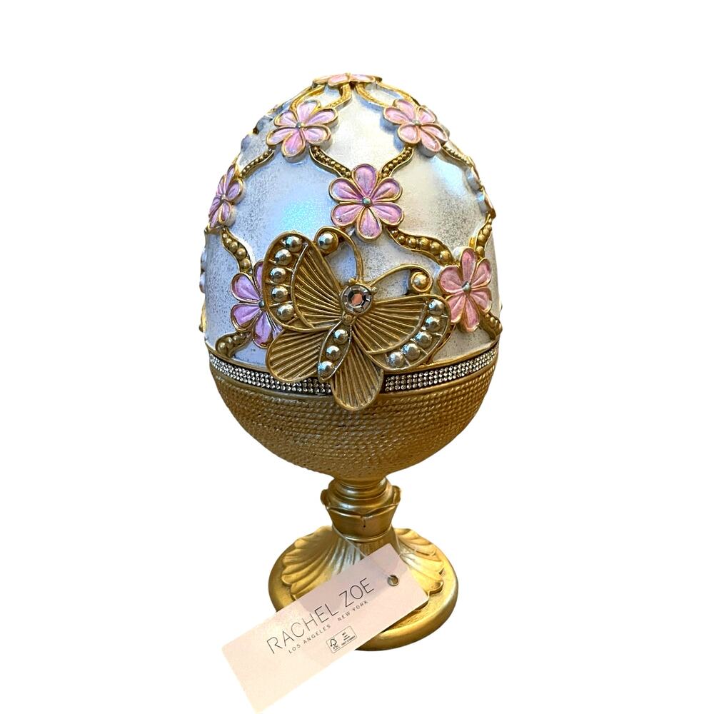 Rachel Zoe Easter Jeweled Rhinestone Embellished 3D Butterfly Pedestal Egg New